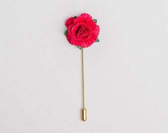 Red Carnation Boutonniere, Small Flower Lapel, Wedding Boutonniere, Tuxedo Accessories, Carnation Brooch, Red Lapel Pin, Suit Rose Flower