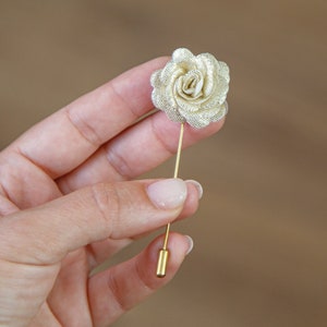 NEW Sparkle Gold Pin, Flower Buttonhole, Golden Lapel Pin, Men Brooch, Pin Boutonniere, Gold Wedding, Flower Lapel Pin, Gift Best Man Pin