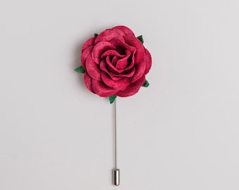 Burgundy Paper-Made Large Rose Lapel Pin, Prom Accessories for Him, Beautiful Stick Pin for Lapel, Gift for Men Under 20, Summer Style Pin