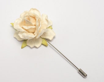 Ivory Blossoming Flower Lapel Pin - Choose Golden/Silver Needle - Wedding Men Suit Accessories, Ruffled Rose Paper Pin, Formal Event Men