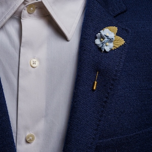 Japanese Style Flower Lapel Pin in Baby Blue & Other Colors - Groomsmen Gift Idea, Metal and Paper Flower Boutonniere, Back to School Gift