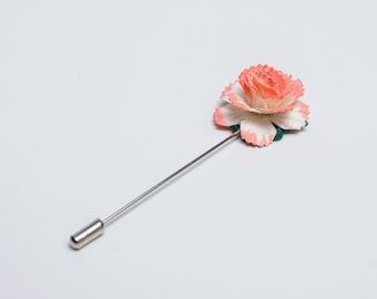 Peach Ombre Lily-Like Paper-Made Stick Pin for Lapel, Groomsmen Gift Idea, Extravagant Men Accessories for Suit, Modern & Stylish Metal Pin