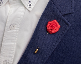 Red Rose Fabric Buttonhole Lapel Pin for Mens Tuxedo or Suit - Small Brooch Gift Accessory