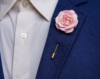 Light Pink Ombre Blooming Rose Pin, Men Suit Accessories, Stylish & Elegant Floral Boutonniere, Eco-Friendly Wedding Buttonhole for Him