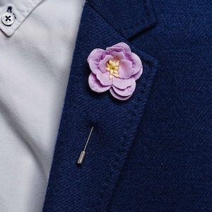 Light Purple Magnolia Flower Boutonniere - Wedding Lapel Pin for Men - Suit Flower Accessories