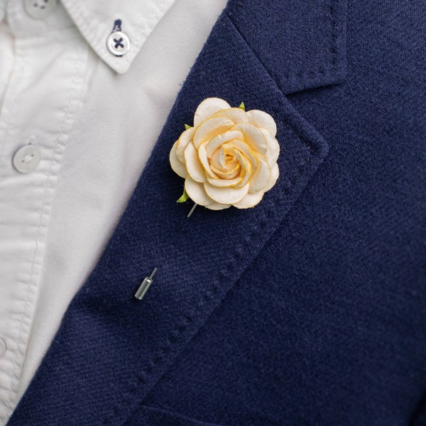 Sand Color Rose Flower Pin, Wedding Accessories, Suit Flower Lapel Pin, Big Tuxedo Brooch, Groomsmen Boutonniere, Paper Rose Lapel Pin