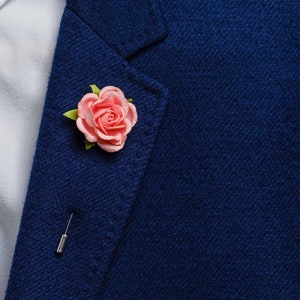 Gentle Blush Blooming Flower Rose Lapel Pin, Men Boutonniere for Blush Themed Wedding, Real-Like Paper Buttonhole
