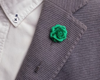 Green Lapel Pin, Joker Costume, Wedding Boutonniere, Lapel Pin Men, Flower Boutonniere, Men Flower Brooch, Groomsman Gift, Green Rose Flower