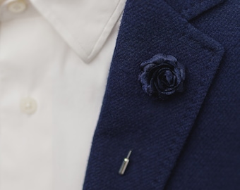 Navy Blue Lapel Pin Brooch, Flower Pin Boutonniere, Fancy Lapel Pin, Men Suit Accessories, Blue Boutonniere, Groomsmen Suit Lapel Buttonhole