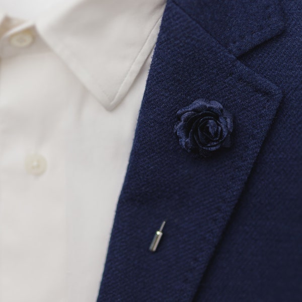 Navy Blue Lapel Pin Brooch, Flower Pin Boutonniere, Fancy Lapel Pin, Men Suit Accessories, Blue Boutonniere, Groomsmen Suit Lapel Buttonhole