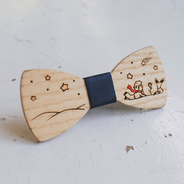 Regalo personalizzato per bambini, papillon in legno ragazzo/ragazza, papillon Piccolo Principe, piccolo regalo per bambini, papillon inciso e dipinto