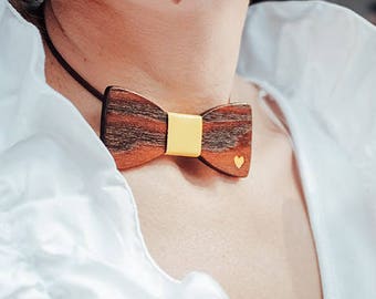 Mother's Day Gift, Woman Bow Tie in Many Colors, Bowtie Necklace, Yellow Bow Tie, Gift Under 35, Wooden Bow Tie, Jewelry Gift For Mom
