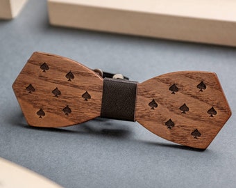 Wooden Bow Tie, Ace of Spade Bowtie, Pocker Player Gift, Brown Bow Tie, Groom Gift, Formal Event Men Accessories, Gift for Him, Card Player