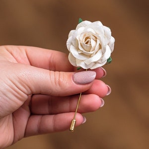 White Boutonniere Men, Lapel Flower Pin, Groom Boutonniere, Tuxedo Brooch Flower, Peony Brooch Pin, Large Wedding Suit Flower