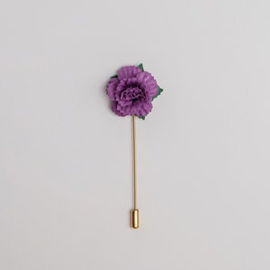 Gold/Silver Needle Flower in Purple & Many Other Colors, Wedding Guest Stick Pin, Men Suit Boutonniere, Celebration Accessories for Him image 3