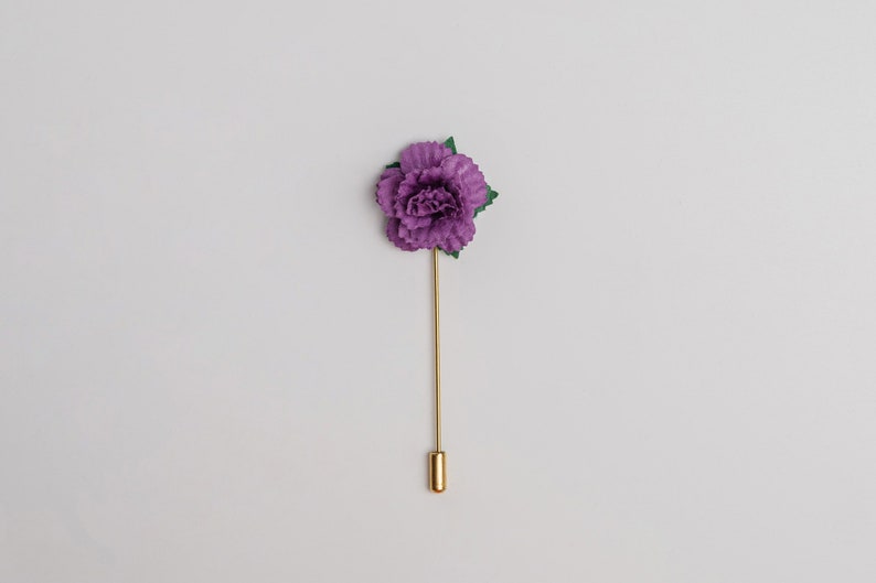 Gold/Silver Needle Flower in Purple & Many Other Colors, Wedding Guest Stick Pin, Men Suit Boutonniere, Celebration Accessories for Him image 3