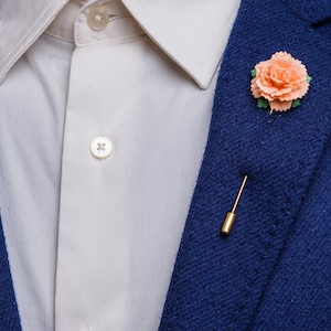 Gold/Silver Needle Flower in Purple & Many Other Colors, Wedding Guest Stick Pin, Men Suit Boutonniere, Celebration Accessories for Him Peach