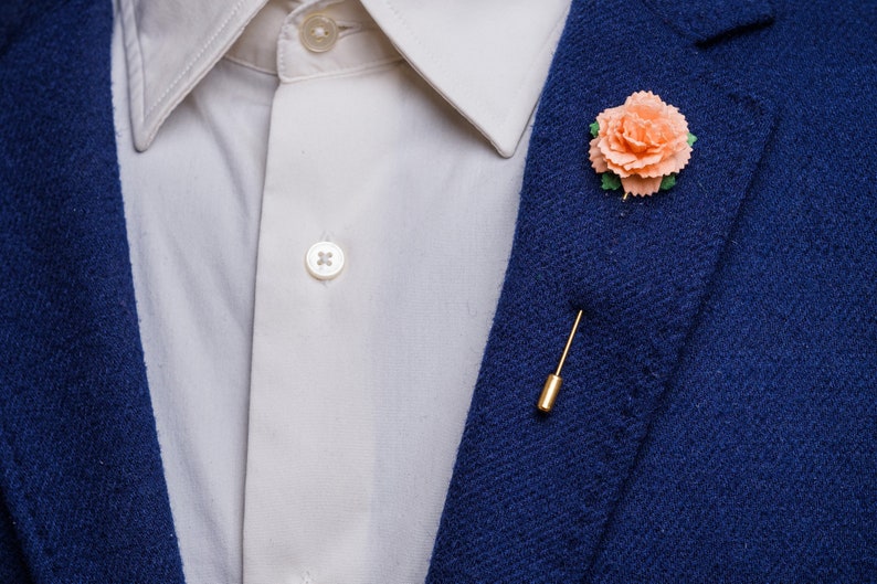 Gold/Silver Needle Flower in Purple & Many Other Colors, Wedding Guest Stick Pin, Men Suit Boutonniere, Celebration Accessories for Him Peach