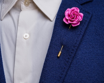 Hot Pink Floral Suit Accessories, Paper-Made Rose with Golden/Silver Needle, Back To School Brooch Pin for Teacher, Elegant Bright Pink Pin