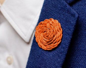Swirl Wedding Flowers for Lapel, Orange Brooch Pin, Lapel Pin Buttonhole, Dressy Stick Pin, Orange Wedding Boutonniere, Husband Gift