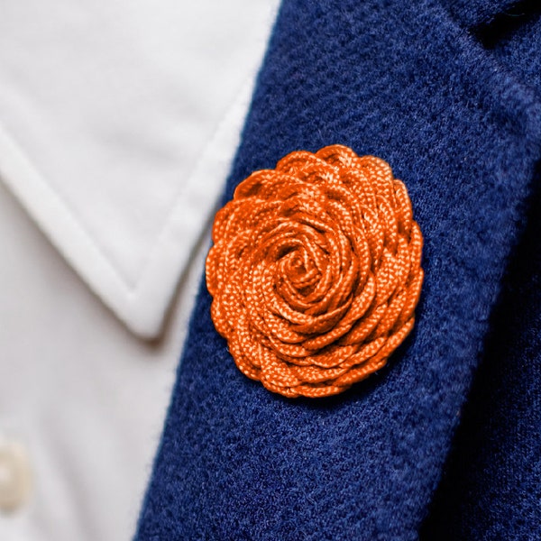 Swirl Wedding Flowers for Lapel, Orange Brooch Pin, Lapel Pin Buttonhole, Dressy Stick Pin, Rustic Wedding Boutonniere, Father's Day Gift