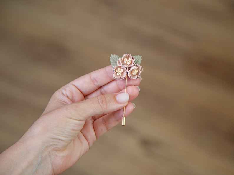 Flower Lapel Pin for Men, Wedding Boutonniere Brooch, Suit Lapel Pin Acessories, Men Brooch, Floral Rose Boutonniere, Blush Pink Buttonhole image 3