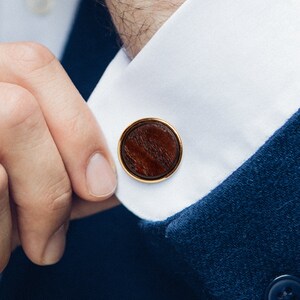 Unique Gift for Him, Wood Cufflinks for Groomsmen, Dark Brown Cuff Links, Bestman Wedding Gift, Plain Cufflinks with Custom Engraving