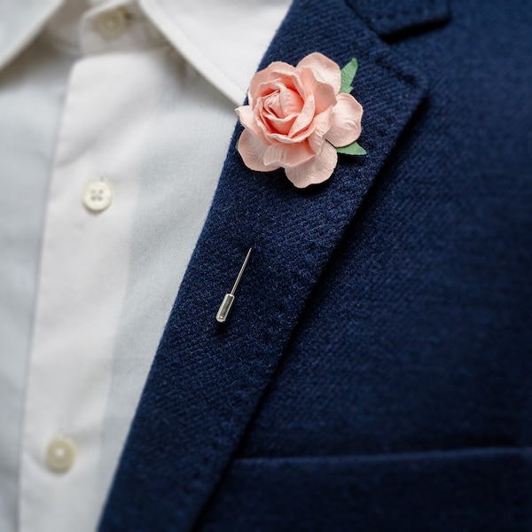 Light Pink Rose Lapel Pin, Suit Jacket Pin, Blush Pink Wedding Brooch for Men, Tuxedo Stick Pin, Fancy Boutonniere, Men Suit Dapper Pin