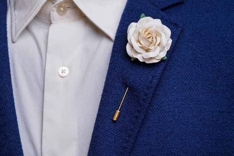 Beautiful Blossoming Large Fuchsia-Colored Rose Boutonniere, Wedding Guest Outfit Accessories, Stylish Summer Men Stick Pin, Formal Brooch image 9