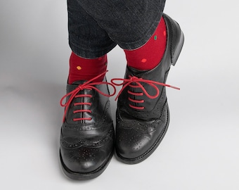 Holiday Gift Socks 3.5-6 US/35-38 EU Size - Gift for Him, Casual Red Socks, Red Cotton Dotted Men Socks, 1950s Style Boys Socks