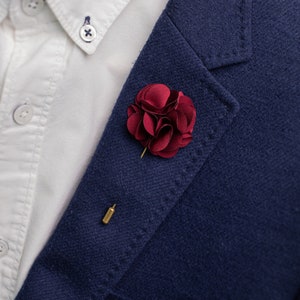 Burdungy Red Boutonniere, Flower Lapel Pin, Red Rose Lapel Pin, Wedding Lapel Pin, Wedding Gift,Anniversary Gift,Suit Lapel Pin, Accessories