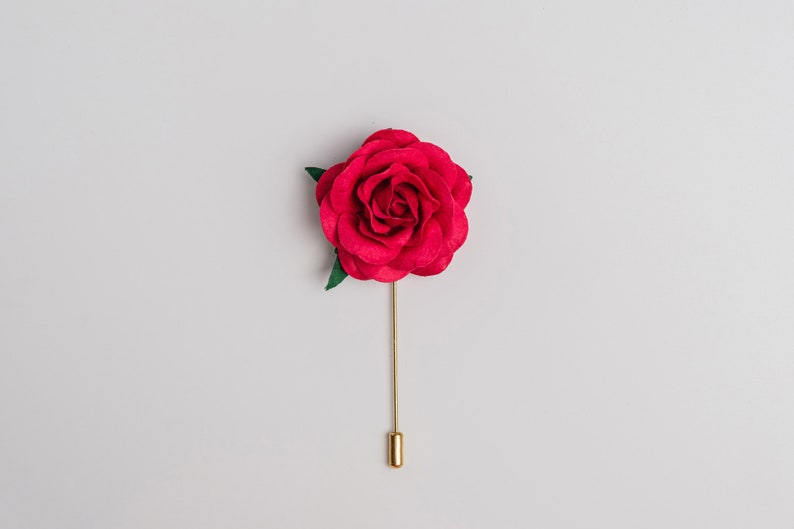 Bright Red Paper-Made Stick Pin with Golden/Silver Needle, Dance Event Formal Buttonhole for Men, Suit Lapel Flower, Unique Gift for Father image 2