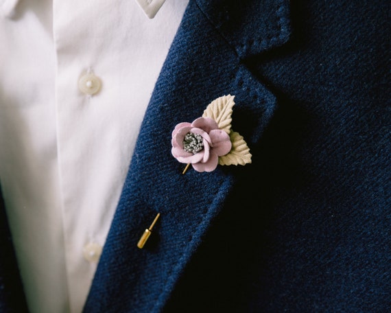 Rose Flower Lapel Pin Metal-Fabric Boutonniere Wedding Suit - Etsy