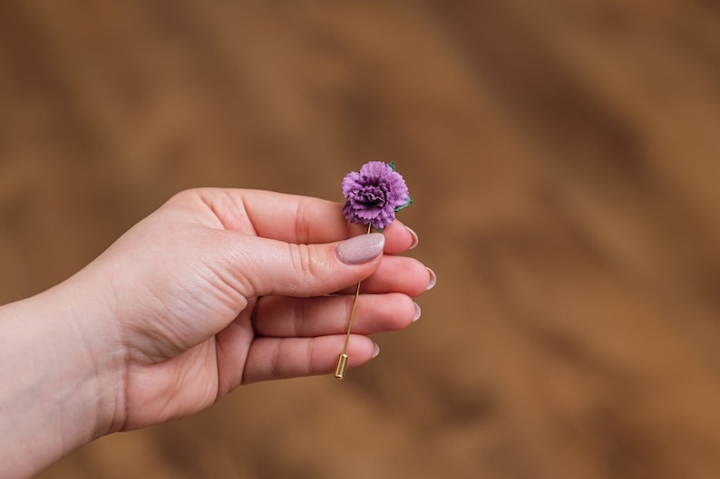 Gold/Silver Needle Flower in Purple & Many Other Colors, Wedding Guest Stick Pin, Men Suit Boutonniere, Celebration Accessories for Him image 1