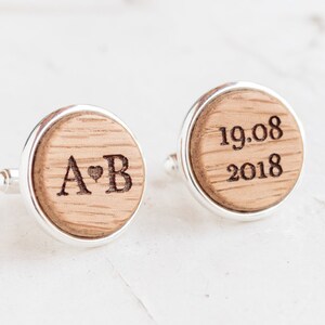 Personalized Cufflinks, Wedding Party Gift, Wooden Cuff Links, Groom Accessories, Monogram Cuff Links, Wedding Cuff Links,Initials Cufflinks image 2