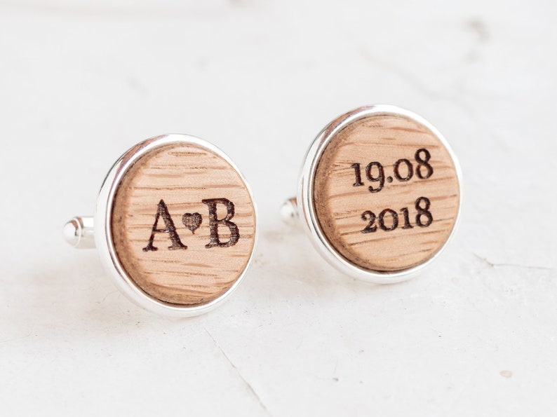 Personalized Cufflinks, Wedding Party Gift, Wooden Cuff Links, Groom Accessories, Monogram Cuff Links, Wedding Cuff Links,Initials Cufflinks image 2