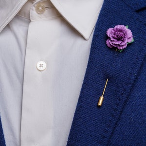 Gold/Silver Needle Flower in Purple & Many Other Colors, Wedding Guest Stick Pin, Men Suit Boutonniere, Celebration Accessories for Him Purple