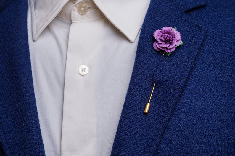 Gold/Silver Needle Flower in Purple & Many Other Colors, Wedding Guest Stick Pin, Men Suit Boutonniere, Celebration Accessories for Him Purple