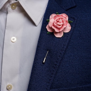Big Rose Flower Boutonniere, Light Pink Lapel Pin, Wedding Accessories, Blossoming Floral Brooch, Groom Suit Pin, Best Man Flower Pin