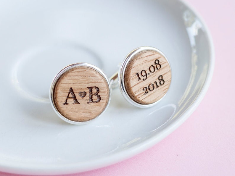 Personalized Cufflinks, Wedding Party Gift, Wooden Cuff Links, Groom Accessories, Monogram Cuff Links, Wedding Cuff Links,Initials Cufflinks image 1