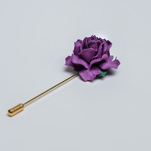 Deep Purple Geometric Rose Stick Pin for Lapel, Summer Wedding Boutonniere, Men Suit Accessories, Paper-Made Eco-Friendly Floral Brooch Pin image 2