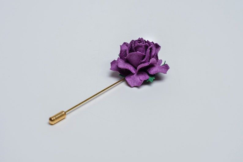 Deep Purple Geometric Rose Stick Pin for Lapel, Summer Wedding Boutonniere, Men Suit Accessories, Paper-Made Eco-Friendly Floral Brooch Pin image 2