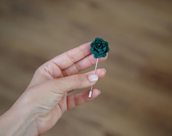 Emerald Green Boutonniere, Men Lapel Suit Brooch, Wedding Lapel Pin, Rose Brooch, Rose Boutonniere, Green Lapel Pin, Groom Gift