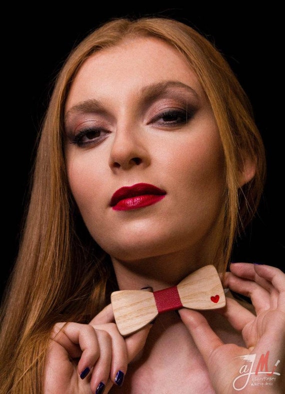 Red Heart Wooden Bow Tie Gift for Her Wood Bowtie Women Mom Etsy