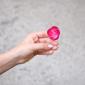 Hot Pink Satin Flower Lapel Pin – Bold Handmade Stick Pin for Men, Groomsman Gift, Wedding Boutonniere or Pride Accessory