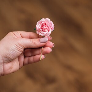 Chunky Light Pink Lily Flower Suit Pin, Blooming Rose Brooch, Wedding Boutonniere, Elegant Suit Brooch, Magnet Bachelor Party Lapel Pin image 4