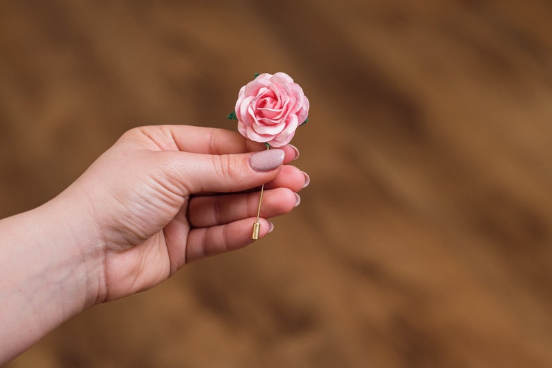 Chunky Light Pink Lily Flower Suit Pin, Blooming Rose Brooch, Wedding Boutonniere, Elegant Suit Brooch, Magnet Bachelor Party Lapel Pin image 4