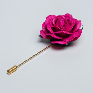 Gentle Rose Metal Stick Pin Made from Paper, Ecru & Many Other Colors Available, Chunky Lapel Flower, Prom Gift for Him, Stylish Men Brooch image 9