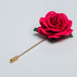 Bright Red Paper-Made Stick Pin with Golden/Silver Needle, Dance Event Formal Buttonhole for Men, Suit Lapel Flower, Unique Gift for Father image 4
