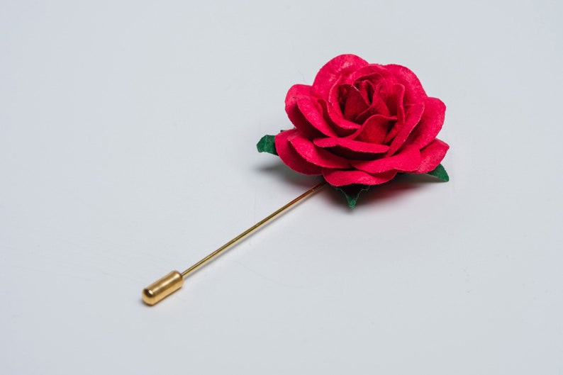 Bright Red Paper-Made Stick Pin with Golden/Silver Needle, Dance Event Formal Buttonhole for Men, Suit Lapel Flower, Unique Gift for Father image 4